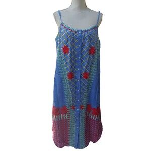 Anthropologie Lilka Dress Large Estina Embroidered Boho Button Front Midi Floral